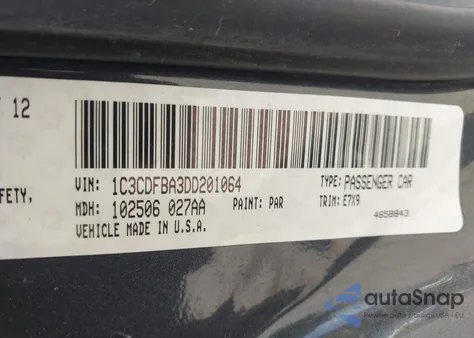 2013 Dodge Dart Sxt z USA, uszkodzony, nr VIN 1C3CDFBA3DD201064